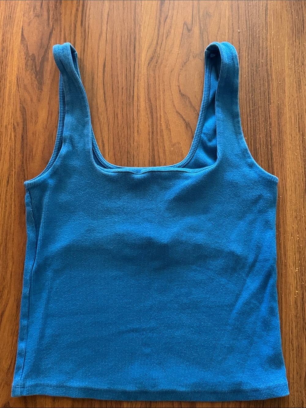 Zara Blue Ribbed Square Neck Tank Top
